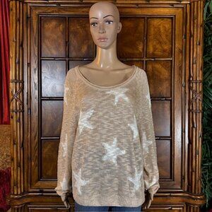 Sand Stars Swoop Scoop Neck Slub Knit Lightweight Sweater